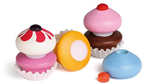 Erzi 13225 Cupcakes aus Holz, Kaufladenartikel für Kinder, Rollenspiele