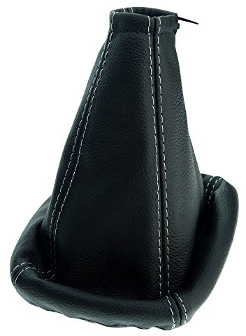 Funda palanca de cambios compatible para Ford Focus MK3 2000-2003 - negro blanco - de cuero auténtico - de marchas - para transmisión manual - (A0011-4)