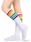 Benefeet Sox Kniestrümpfe für Damen und Mädchen, dreifach gestreift, für Rollschuhe, Baumwolle, Sportsocken, Kostümstrumpf, Weiß/Regenbogen, Einheitsgröße