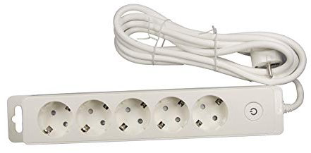 Schneider Regleta de mesa con interruptor, norma alemana de 3 o 5 enchufes, color blanco con 2 puertos USB (5 enchufes con cable de 5 m)
