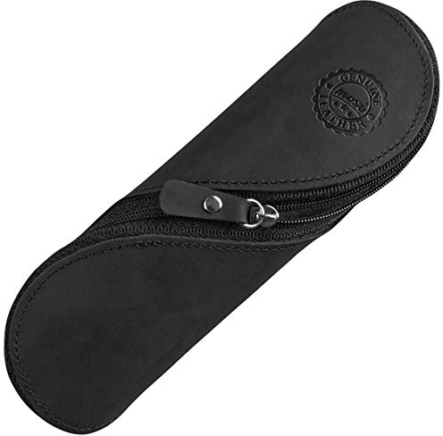 MOSI Genuine Leather Reading Glasses/Pencil Case - Authentic and Unusual Handmade Vintage Gift Pouch (Black)