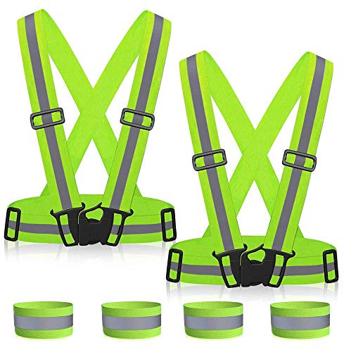 ZWOOS Reflektierende Einstellbar Warnweste und Running Reflektorbänder, Sicherheitsweste Unfallweste für Laufen, Joggen, Radfahren, Wandern, Motorrad Fahren (2 x Warnweste + 4 x Reflektorbänder)