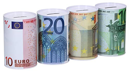 4er Set Spardose im Euro-Design Metall Blech Dose Sparbüchse Gelddose Metallspardosen Geldspardose Metallspardose