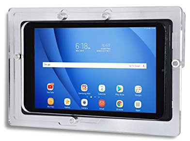 TABcare Boîtier antivol VESA en acrylique pour tablette Galaxy TAB A7 Lite 8,7 SM-T220 avec kit de montage mural et câble USB C coudé à 90 degrés (TAB A7 Lite, transparent)