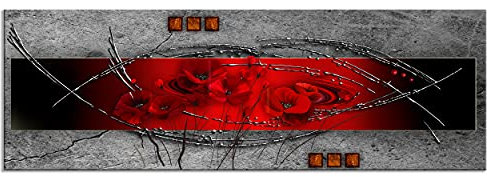 decomonkey - Impression sur Toile Intissé Abstrait Fleur 150x50 1 Pièce - Tableau Décoration Appartement Cadre en Bois Déco Salon Peinture sur Toile Maison Nature plantes coquelicots abstraction