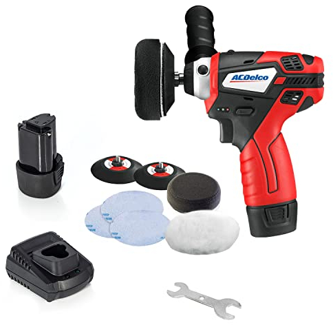ACDelco ARS1214P G12 Lithium-Ion 12V (10.8V) Cordless Polisher & Sander Power Tool Kit | Car Polisher, Buffer Machine, Car Detailing Kit Includes Accessory Kit, x2 Battery Packs & x1 Charger