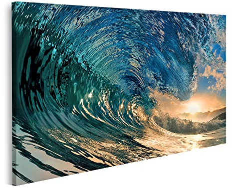 islandburner Bild auf Leinwand Sonnenuntergang Strand Ozean Welle Bilder Wandbilder Poster