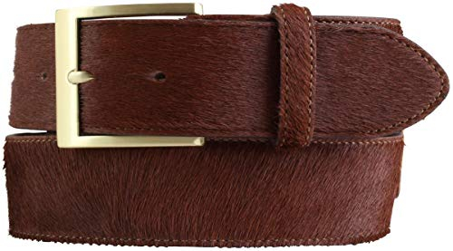 BELTINGER Hochwertiger Fell-Ledergürtel 4 cm | Kuh-Ledergürtel für Damen Herren 40mm | Fell-Gürtel mit massiver Dornschließe | Braun 80cm