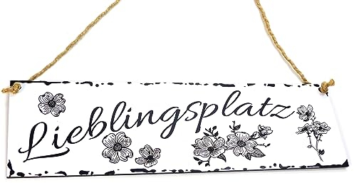Lieblingsplatz Schild Wetterfest Shabby Chic Deko Gravur Schild Hängeschild weiß 28 cm