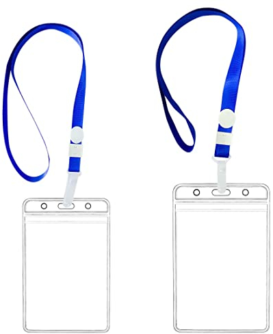 SIOPPKIK Wasserdicht Ausweishüllen mit Schlüsselband, Transparenter PVC ID Kartenhalter, Kartenhalter Kartenhülle Vertikal mit Blau Lanyards für Business Ausstellung Karten
