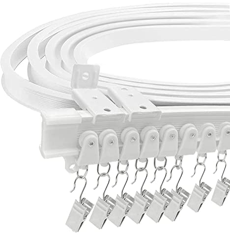 Flexible biegbare Deckenvorhangschiene, gebogene Deckenschiene für Vorhänge, 4,8 m, Vorhangschiene, Wandhalterung, Schiebevorhang für Wohnmobil, Erkerfenster, Raumteiler