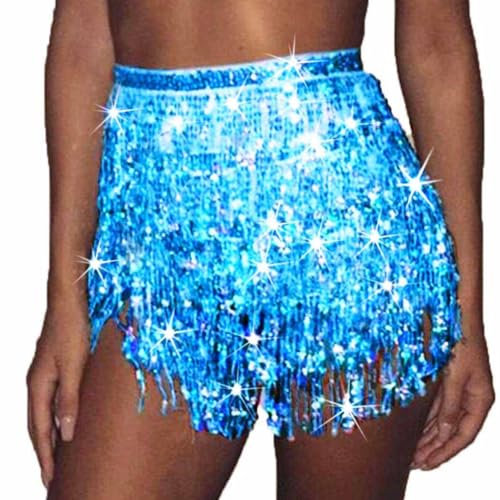 Ushiny Sparkle Paillette Fringe Mini Röcke Sparkly Tassel Rave Kostüm Festvial Shorts für Damen