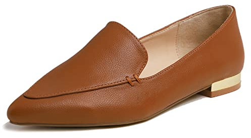 Feversole Women's Pointed Pumps, de Mujer I Flats Pisos de Mujer I Pisos Puntiagudos I Zapatos sin Cordones Bailarinas Tacones Marrón 38 EU