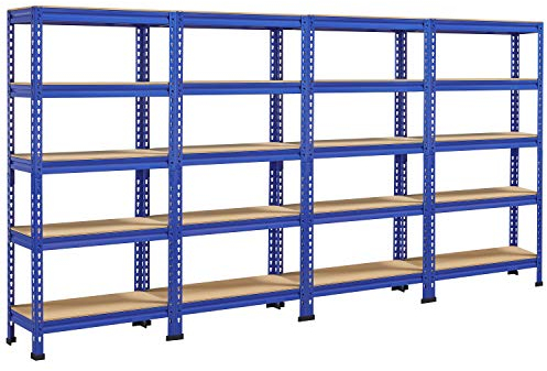 Yaheetech 5 Böden Eckregale, Lagerregale Metall, Schwerlastregale 750 KG belastbar, Kellerregal, Steckregal, Regalsystem, 280 x 30 x 150 cm/Blau