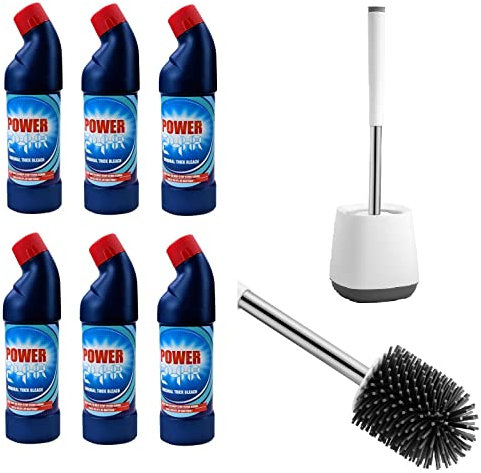 Power 24 Hour Original Thick Bleach Kills 99.9% Bacteria Pack of 6, With EMBO Silicon Toilet Brush