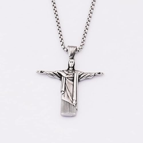MAYIYAHO Edelstahl Silber Christus Anhänger Halskette Mann Gott Brasilien Rio De Janeiro Statue Religiöses Gebet Männer Retro Halskette