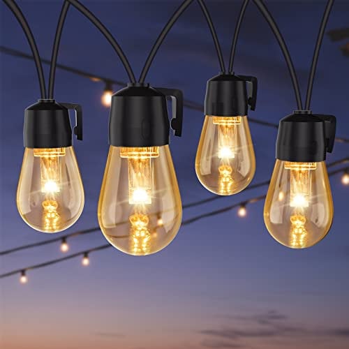 HCYW Festoon Lights Outdoor, Waterproof Garden String Lights (50ft / 15m), Shatterproof 15 S14 LED Outdoor String Lights Mains Powered for Patio, Gazebo, Pergola (2700k Warm White)