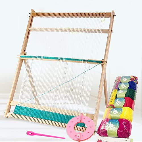 Jomewory Webstuhl Aus, Webrahmen-Webstuhl-Set, Webstuhlfabrik, Webmaschinenschulwebstuhl Zum Webdesign, Multi-Craft Weaving Textilnähwerkzeug Arts Frame Für Anfänger 49x64x3cm