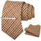 JEMYGINS Retro Wolle Weinrot schwarz Beige kariert2 Krawatte und Einstecktuch Krawattenklammer Sets für Herren