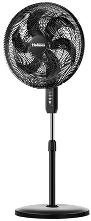 Holmes BIG BREEZE 16 Stand Fan, Powerful Airflow, 80° Oscillation, 3 Speeds, 6 Blades, Adjustable Height, 30° Head Tilt, Ideal for Home, Bedroom, Gym or Office, Black
