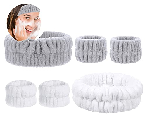 6 Poignets de Lavage Spa, Poignets de Maquillage Absorbants, Bandeau de Soin Elastique pour Lavage du Visage (Blanc, Gris)