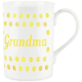Purely Home Yellow Polka Dots Spots Grandma Mug - Fine Bone China Gift/Present Mug for Grandma