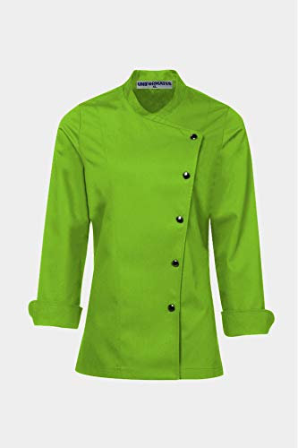 Manteau de chef à manches longues pour femme, idéal pour les services alimentaires, les traiteurs et les professionnels de la cuisine., Vert, L