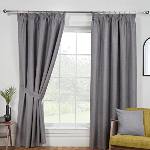 Sundour Eclipse Blackout Pencil Pleat Curtains Pewster Grey 90x72 Fully Lined Curtain Pair
