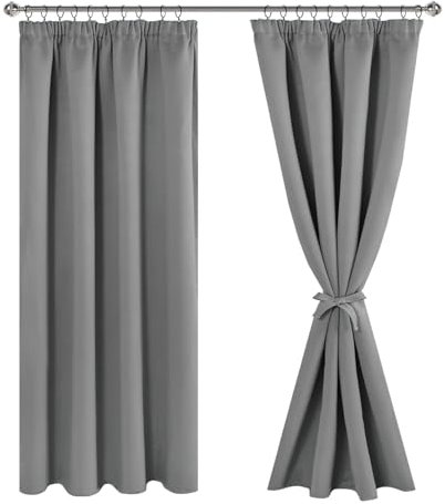 JIUZHEN Vorhang Blickdicht Gardinen kräuselband Verdunklungsvorhänge Gardinen Wohnzimmer Vorhänge Schlafzimmer Thermovorhang Grau H183 x B167 cm 2er Set