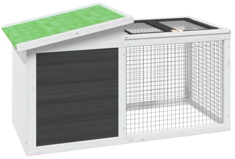 vidaXL Kaninchenstall, Hasenstall mit Nistkasten Freilaufgehege, Kaninchenkäfig für Außenbereich, Kleintierstall Kleintierhaus, Grau Massivholz Kiefer