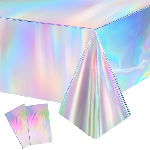 ChAuas 2 Stück Party Tischdecke 137x274cm Laserholografische Tischtücher,Regenbogen Bunt Geburtstag Tischdecke,Wasserdicht Plastik Bierbank Tischdecke Folientischdecke Kindergeburtstag Dekorationen