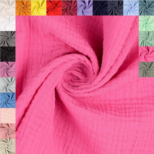 fingsi Musselin Baumwollstoff Webware Meterware Coupon (pink, 1,0m) (6018) + 23 weitere Farben