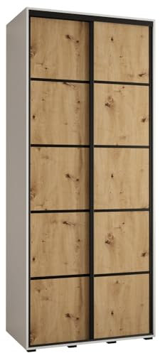 MEBLE KRYSPOL Davos 4 100 Schrank mit Zwei Schiebetüren für Schlafzimmer - Moderner Kleiderschrank mit Kleiderstange und Regalen - 235,2x100x45 cm - Weiß Artisan Schwarz