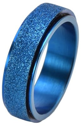 Whoiy Verlobungsring Modern Edelstahl Sandstrahl Glitzer mit Gravur, 6MM Blau Fidget Ring Unisex Ausgefallene Eheringe Größe 57 (18.1)