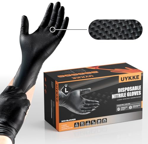 UYKKE 10 Mil Nitrile Gloves Disposable Mechanic Gloves Rubber Latex Cooking Gloves Black Rubber Disposable Gloves Black Nitrile Latex Gloves Large HEAVY DUTY Mechanic Nitrile Gloves 100 Count