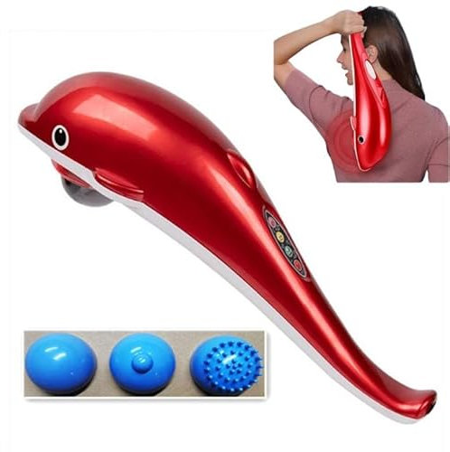 Hand Rückenmassagegerät, Tiefengewebs Percussion Massagegerät in Delfinformtragbares,Massage Delfin mit 3 Köpfen für Nacken und Schulter lindert Müdigkeit (EU)