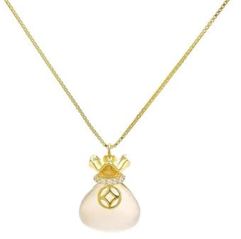 Lllunimon Frauen Feng Shui Halskette Sterling Silber Gold plattiert Chalcedon Amulett Geldbeutel Anhänger Halskette Reichtum Glück Schmuck Geschenk für Frau Mama