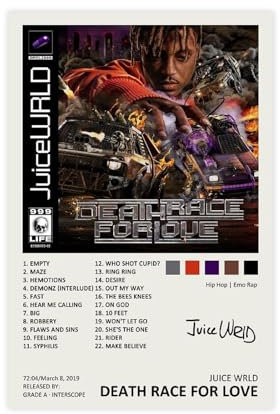 AmAzwi Musikalbum Death Race For Love, Leinwandposter, Wandkunst, Dekordruck, Bild Gemälde für Wohnzimmer, Schlafzimmer, Dekoration, ungerahmt: 20 x 30 cm