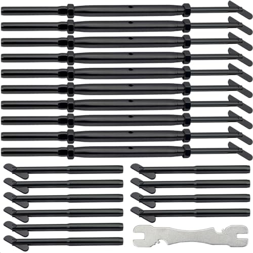 Toukioo Kit de quincaillerie pour garde-corps de câble noir, pour système de garde-corps de câble de 1,9 cm pour poteaux métalliques, tendeur en acier inoxydable, 10 paires
