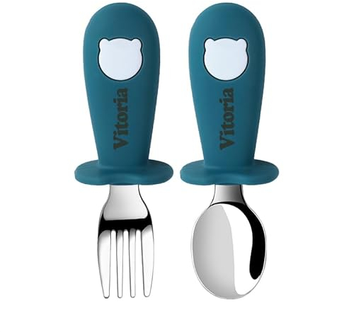 TYRY.HU Lot de Couverts Nom Personnalisé Enfants Fourchettes Cuillères Set 2 Pièces Apprendre à Utiliser les Bebe Poignée Fournitures pour le sevrage BabyLed