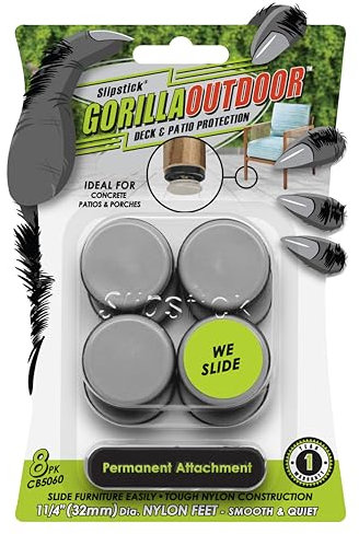 Gorilla Möbelgleiter für den Außenbereich, 3,8 cm, Stuhlgleiter, Bodenschoner (8 Stück) Schraubbare Nylon-Möbelgleiter zum Schieben auf Außen- und Innenböden