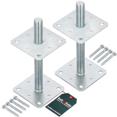KOTARBAU® Set di 2 Supporto per Pali in Legno 110x110x250 mm Supporti Regolabili Pavimento Travi in Legno Zincato Manicotto di Ancoraggio Palo Staffa Pali Legno Fissaggio Pali Legno
