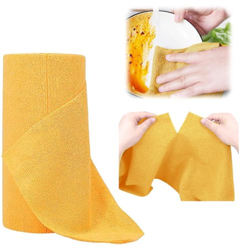 LUPATDY Mikrofaser Reinigungstücher mit 50 pcs, Abreißbare Putztücher, Küchenrollen Putzlappen, Microfaser Putztuch,Wiederverwendbar Spüllappen,30 * 30cm,Gelb