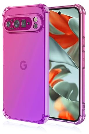 EASSGU Custodia per Google Pixel 9 Pro (6.3 Inches), Cover Silicone TPU Colore Sfumato Trasparente, Custodia per Telefono Antiurto e Antigraffio - Rosa Viola