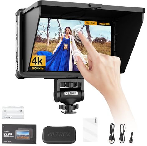 VILTROX DC-X2 - Monitor de campo IPS de 6 pulgadas, pantalla táctil, HDMI, DSLR, monitor de cámara 4K con parasol para Sony, Canon, Nikon