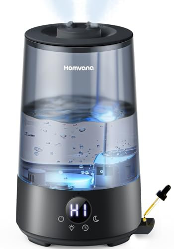 Homvana Humidifier for Bedroom, 3.6L Top-Fill Cool Mist Humidifiers, 360° Rotatable Mist, 34H Runtime, Quiet 16dB, Plant Humidifier for Indoor Plants with Lights, Home Essentials, Easy to Clean(Black)