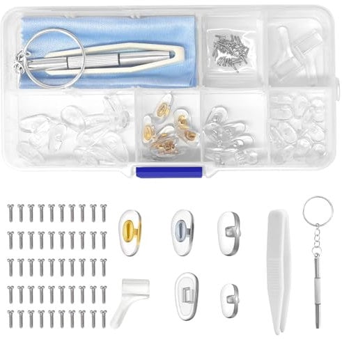Brille Nasenpads Silikon, 25 Paar Nasenpads Brille zum Stecken, 5 Stile Brillen Nasenpads, Nasenpads für Brillen, mit Schrauben Pinzette und Brillenputztüche Geeignet für Brillenreparaturen