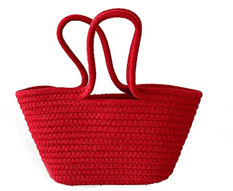 ZwaitL Baumwollseil für Damen, Vintage-Mehrzweck-Korbtasche, handgewebt, Umhängetasche, große Handtasche für Meer, Tourismus, Einkaufen, rot