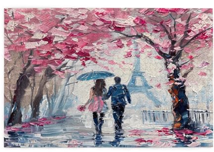 Mexpekil Puzzle de 1000 pièces pour adultes - Tour Eiffel - Fleurs de cerisier rose - Puzzle en bois - Jeux stimulants pour adolescents - Cadeaux