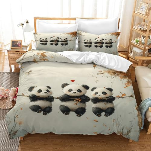TKCQX BettwäSche-Sets Panda Muster BettwäSche 135x200 Kinder Junge MäDchen Bettbezug aus Mikrofaser Panda Druck KinderbettwäSche mit ReißVerschluss mit Kissenbezug 80x80 cm